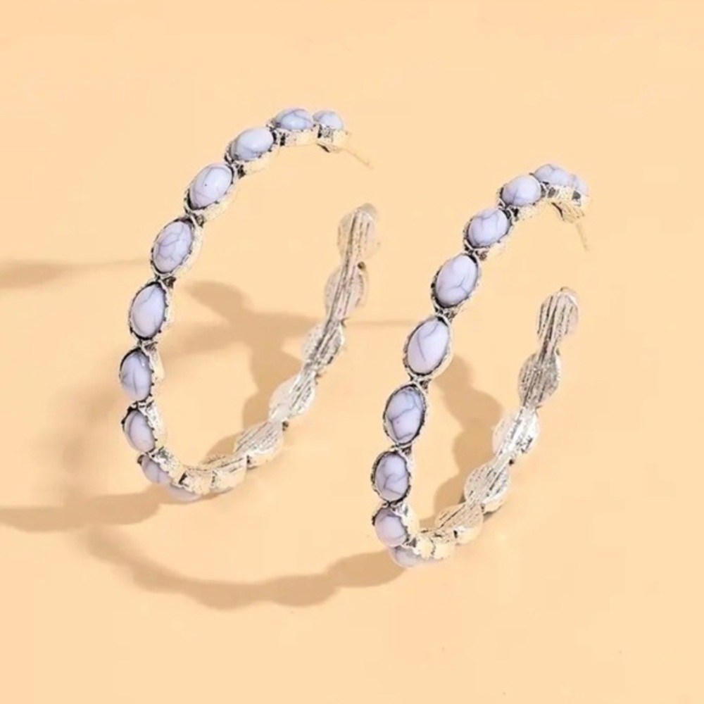 White Turquoise Hoop Earrings